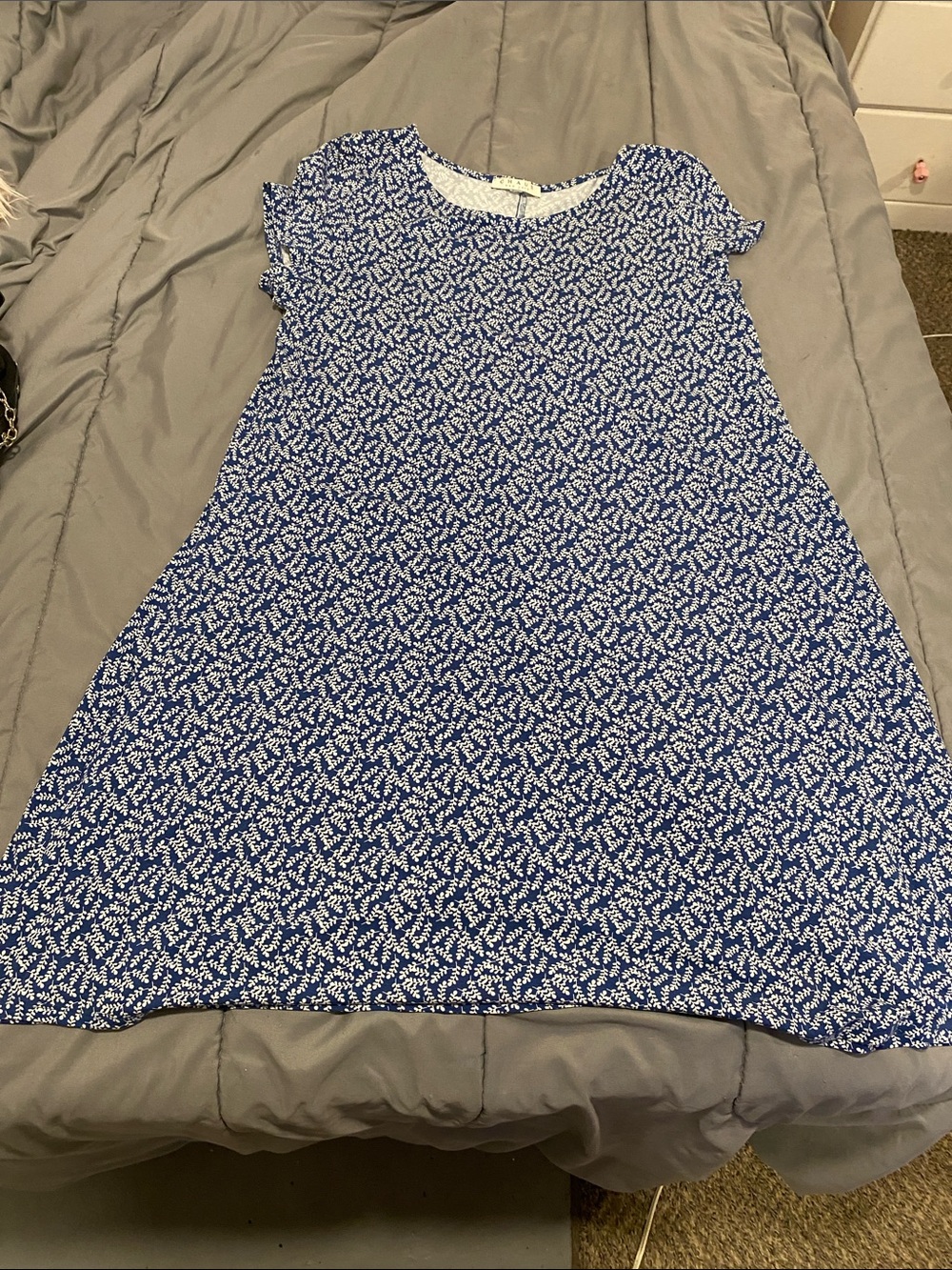 Chaus Blue and White Printed Mini Dress size l/xl